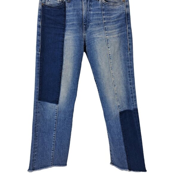 True Religion Stovepipe Patchwork Raw Hem Cropped Jeans Size 27 Boho Colorblock - Picture 5 of 12